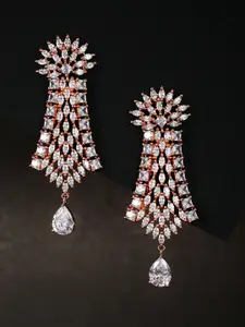 Priyaasi Rose Gold-Plated AD Studded Handcrafted Drop Earrings