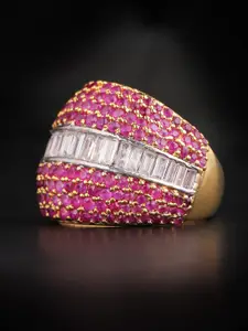 Priyaasi Magenta Gold-Plated AD Studded Handcrafted Finger Ring