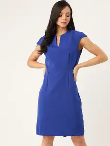 MANGO Women Blue Solid Sheath Dress