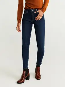 MANGO Women Navy Blue Skinny Fit Mid-Rise Clean Look Stretchable Jeans