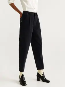 MANGO Women Black Slim Fit High-Rise Clean Look Cropped Baggy Jeans