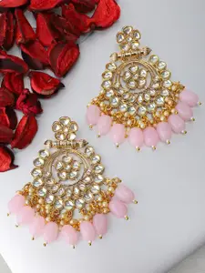 Rubans 22K Gold Plated Kundan Studded Pink Beads & Pearl Beaded Handcrafted Chandbalis