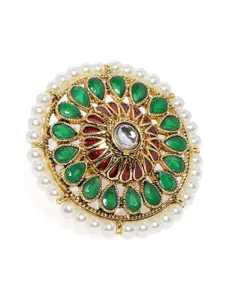 Zaveri Pearls Gold-Toned & Green Stone Studded Finger Ring