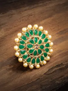 Zaveri Pearls Green Green Gold-Plated Stone Studded Adjustable Finger Ring
