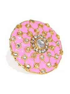 Zaveri Pearls Gold-Plated & Pink Meenakari Adjustable Finger Ring