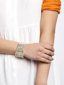 Zaveri Pearls Gold-Plated Pearl & Stone Studded Wraparound Bracelet