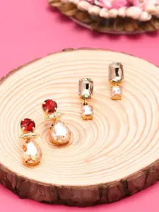 Zaveri Pearls Set of 2 Gold-Plated Red Geometric Drop Earrings