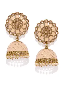 Zaveri Pearls Gold-Plated & Pink Dome Shaped Jhumkas