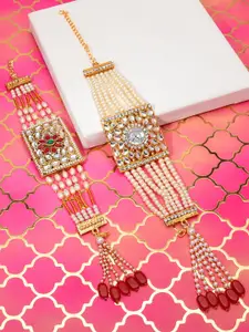 Zaveri Pearls Set of 2 Gold-Plated Kundan & Pearl Studded Wraparound Bracelets