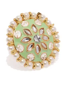 Zaveri Pearls Green Gold-Plated Enamelled Adjustable Finger Ring