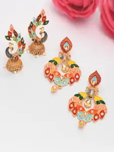Zaveri Pearls Set of 2 Multicoloured Peacock Shaped Jhumkas