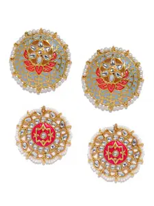 Zaveri Pearls Set of 2 Gold-Toned Circular Oversized Studs
