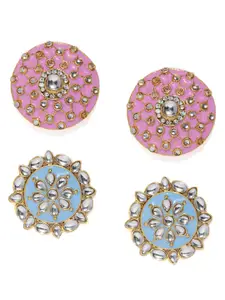 Zaveri Pearls Set of 2 Gold-Toned Circular Ovesized Studs