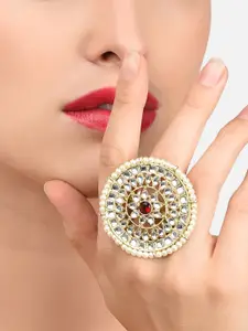 Zaveri Pearls Gold-Plated Kundan & Pearls Studded Adjustable Finger Ring