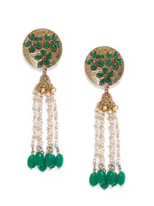 Zaveri Pearls Gold-Toned & Green Circular Drop Earrings