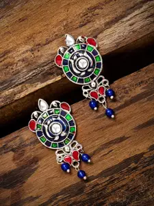 Zaveri Pearls Silver-Toned & Multicoloured Circular Drop Earrings
