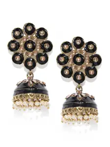 Zaveri Pearls Gold-Toned & Black Dome Shaped Enamelled Jhumkas