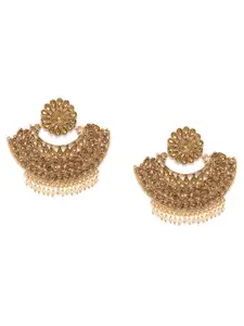 Zaveri Pearls Gold-Toned Crescent Shaped Drop Earrings