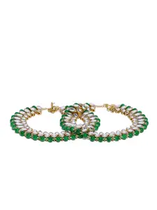 Zaveri Pearls Set of 2 Green Gold-Plated Kundan & Bead Studded Anklets