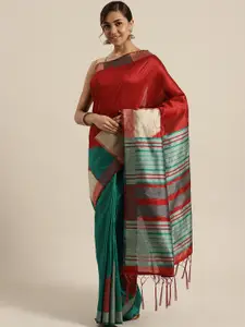 Saree mall Red & Green Woven Design Half & Half Saree
