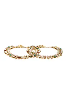 Zaveri Pearls Gold-Toned Kundan & Pearls Studded Anklets