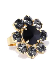 Zaveri Pearls Women Black Crystal Shine Contemporary Finger Ring