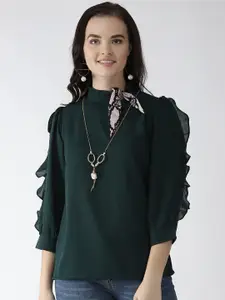 plusS Green Frill Detail Top with Mini Scarf