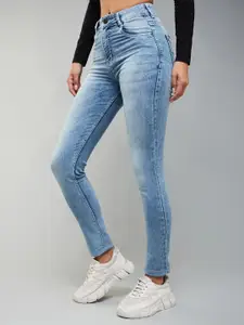 DOLCE CRUDO Women Blue Slim Fit High-Rise Clean Look Stretchable Jeans