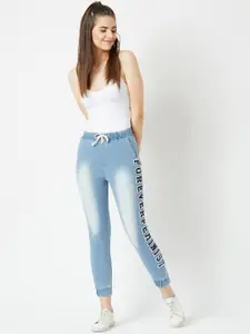 Miss Chase Women Blue Regular Fit Mid-Rise Clean Look Stretchable Joggers