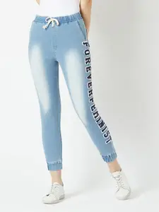 Miss Chase Women Blue Regular Fit Mid-Rise Clean Look Stretchable Joggers