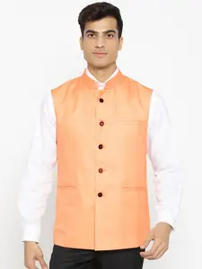 rasm Men Peach-Coloured Solid Nehru Jacket