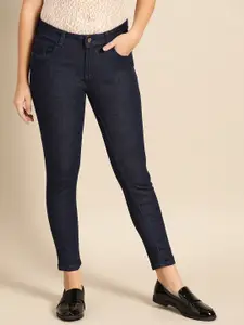 DressBerry Women Navy Blue Skinny Fit Mid-Rise Clean Look Stretchable Ankle Length Jeans