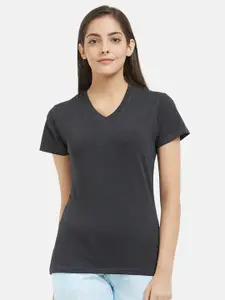 Fruit of the loom Women Charcoal Grey Solid Lounge T-Shirt