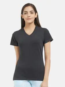 Fruit of the loom Women Charcoal Grey  Solid Lounge T-shirt