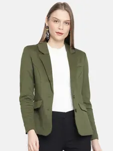 Vero Moda Women Olive Green Solid Single-Breasted Casual Blazer