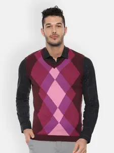 Van Heusen Men Purple Self Design Sweater