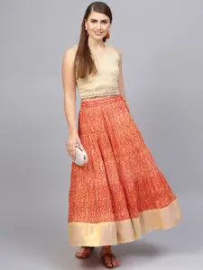 Varanga Women Red & Yellow Printed Maxi Tiered Skirt