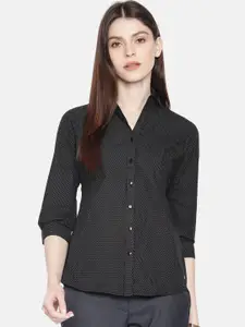 Park Avenue Women Black & Grey Slim Fit Printed Formal Shirt
