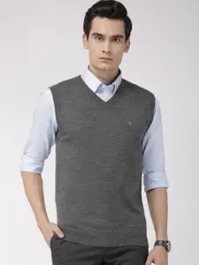 Raymond Men Grey Solid Pullover Sweater