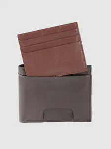 Woodland Men Coffee Brown Solid Leather Two Fold Wallet