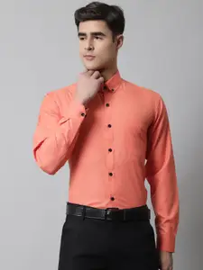 JAINISH Men Peach-Coloured Classic Slim Fit Solid Formal Shirt