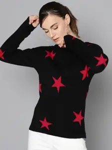 STREET 9 Women Black & Pink Self Design Sweater