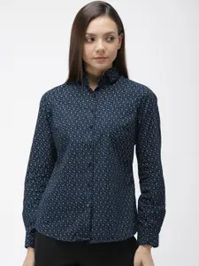 Park Avenue Women Navy Blue Slim Fit Printed Formal Shirt