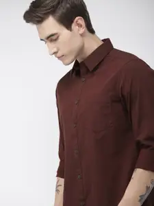 Harvard Men Maroon Regular Fit Solid Sustainable Casual Shirt