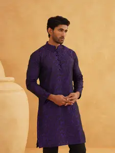 SOJANYA Men Purple Woven Design Straight Kurta