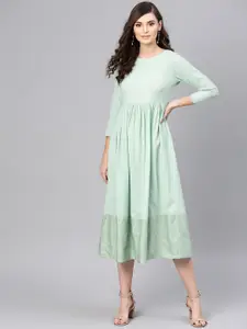 SASSAFRAS Women Sea Green Solid A-Line Dress