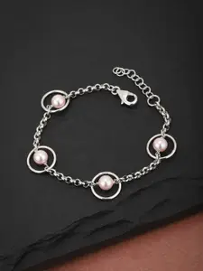 Carlton London Carlton London Silver-Toned & Pink Rhodium-Plated Beaded Link Bracelet