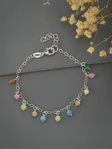 Carlton London Carlton London Multicoloured Rhodium-Plated Beaded Charm Bracelet