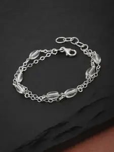 Carlton London Silver-Toned Rhodium-Plated Beaded Multistrand Bracelet