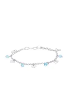 Carlton London Silver-Toned & Blue Rhodium-Plated Beaded Charm Bracelet